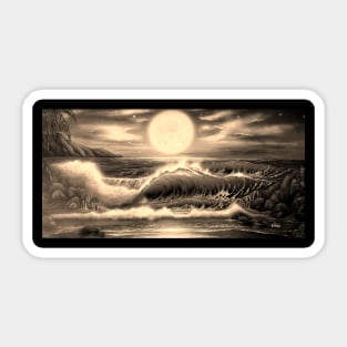 Full moon surfing shorebreak Hawaii Sticker